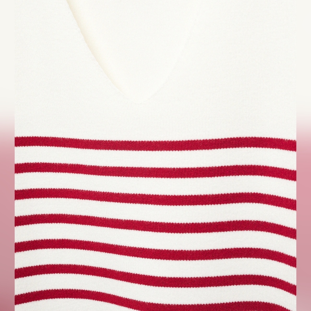 Mango Cream Sweater with Red Stripes a viscose blend size xl relax fit - Picture 3 of 9